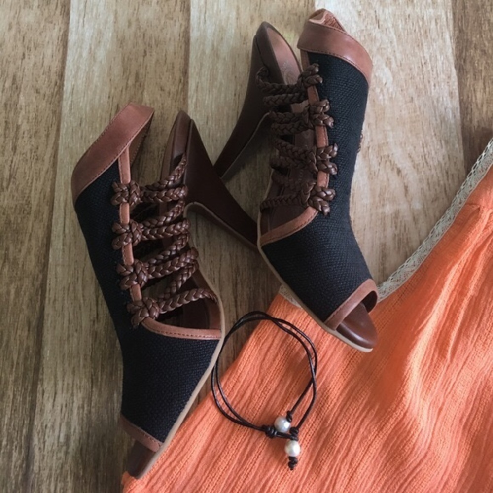 Jeffery Campbell Lorene - leather and canvas shoe-tie / boot-ie
